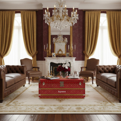 EKAR Luxury Monogram Trunk Coffee Table - Vintage Designer Storage Chest