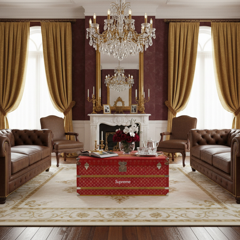 EKAR Luxury Monogram Trunk Coffee Table - Vintage Designer Storage Chest