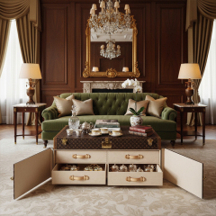EKAR Luxury Monogram Trunk Coffee Table - Vintage Designer Storage Chest