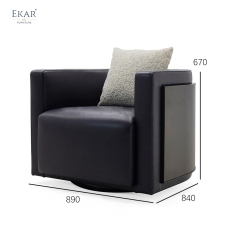 Modern Leather & Solid Wood Lounge Chair with Brass Accents and Ergonomic Design