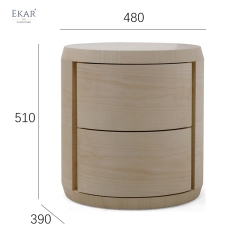 EKAR "Circula" Minimalist Round Nightstand - Light Wood 2-Drawer Furniture