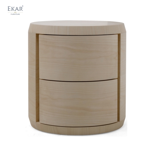 EKAR "Circula" Minimalist Round Nightstand - Light Wood 2-Drawer Furniture