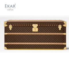 EKAR Luxury Monogram Trunk Coffee Table - Vintage Designer Storage Chest