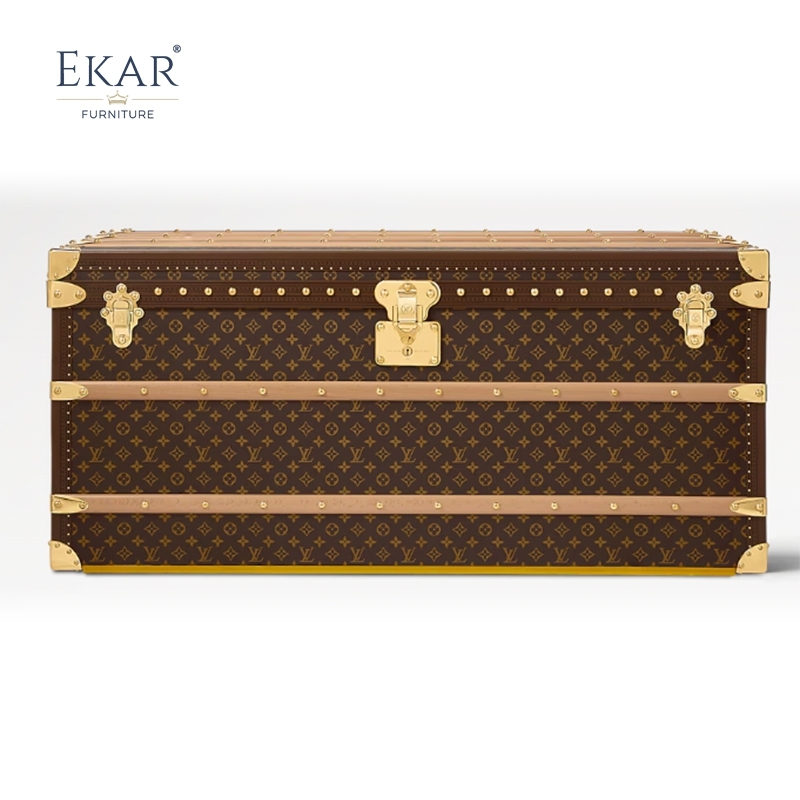 EKAR Luxury Monogram Trunk Coffee Table - Vintage Designer Storage Chest