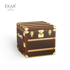 EKAR Gilded Monogram Nightstand | Bedside Cube Storage Cabinet