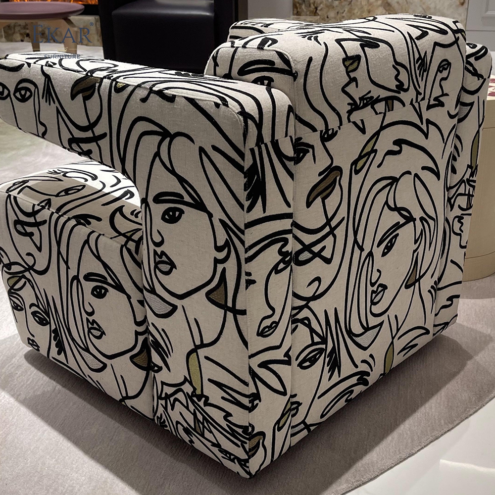 EKAR FURNITURE Luxury Knit Fabric & Linen Accent Chair with Textured Weave Design