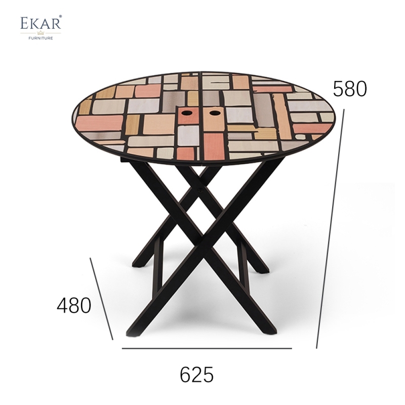 Modern Solid Wood Side Table with Parquet Inlay Top and Brass Accents