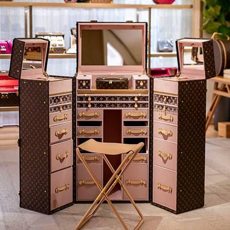 EKAR Luxury Travel Vanity Trunk - Portable Makeup Dressing Table with Stool