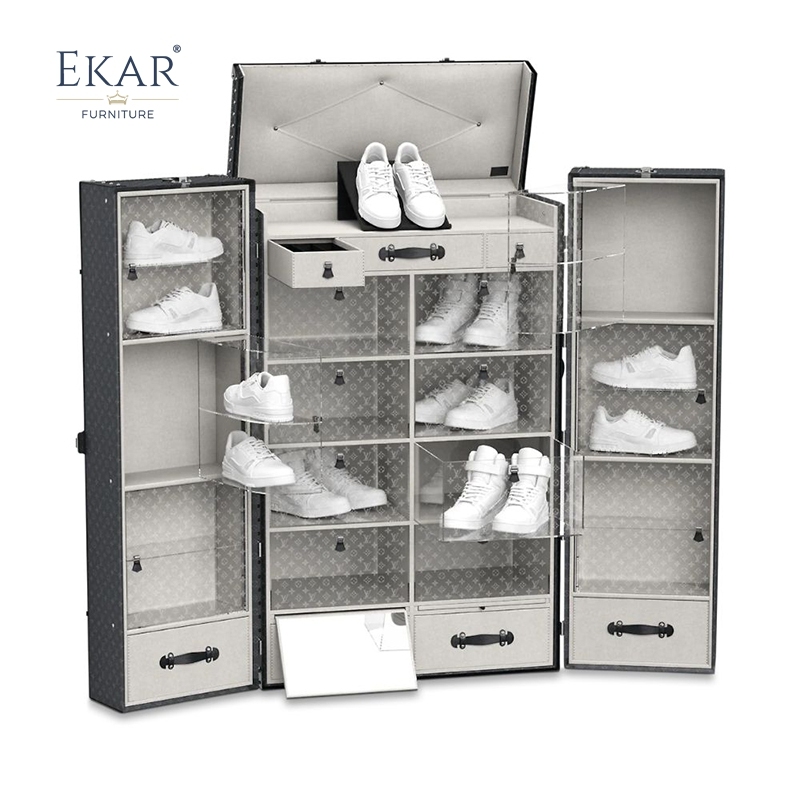EKAR Eclipse Tower: Luxury Sneaker Display Trunk & High-Capacity Shoe Wardrobe Cabinet