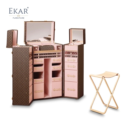 EKAR Luxury Travel Vanity Trunk - Portable Makeup Dressing Table with Stool