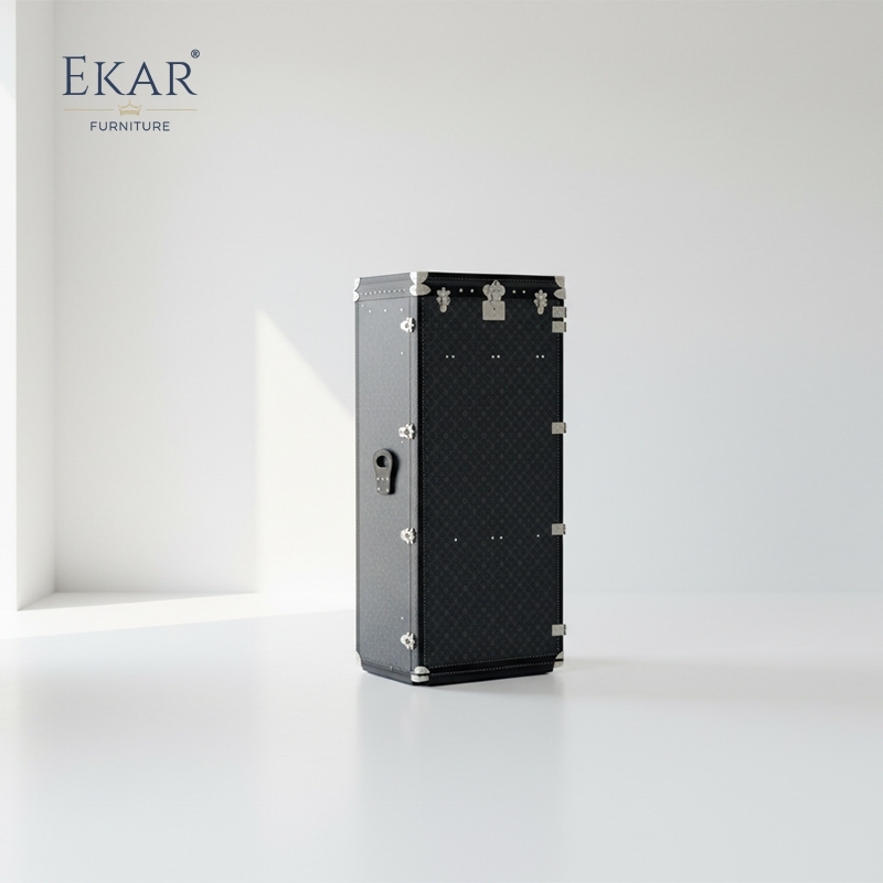 EKAR Nocturne Voyager: Luxury Bar Trunk Cabinet with Fold-Out Mixology Table & Mirrored Interior