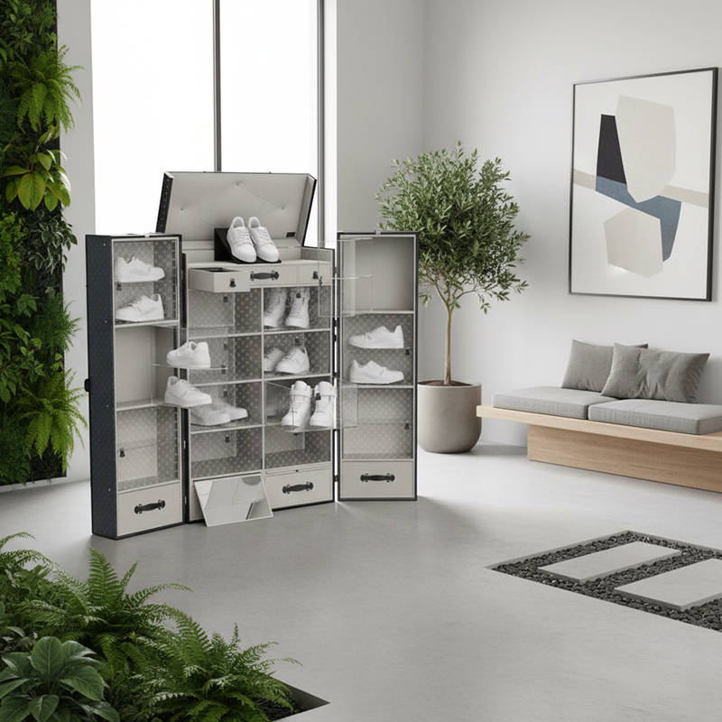 EKAR Eclipse Tower: Luxury Sneaker Display Trunk & High-Capacity Shoe Wardrobe Cabinet