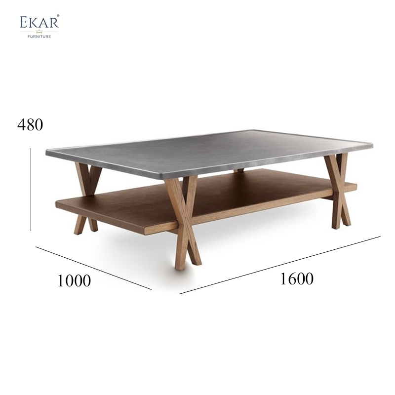 EKAR Zenith Coffee Table | Top-Luxury Double-Tier Solid Wood with Genuine Leather Trim