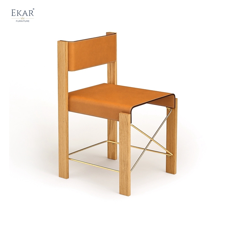 EKAR Kael Dining Chair | Top-Luxury Solid Wood, Leather & Metal Fusion