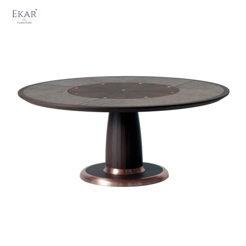 EKAR Zenith Dining Table | Top-Luxury Solid Wood with Hidden Rotary &amp; Metal Base