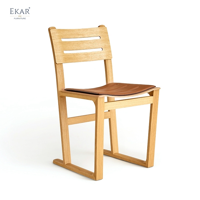 EKAR Aspen Solid Oak Dining Chair | Minimalist Saddle Leather Seat & Natural Wood Frame