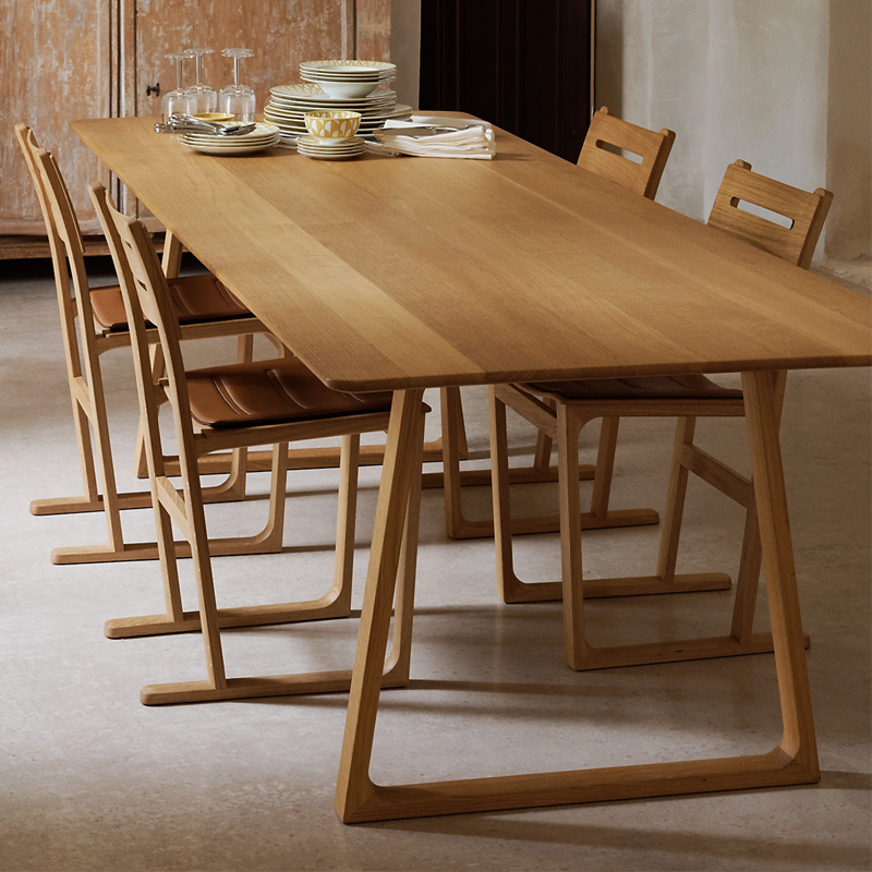 EKAR Solara Long Dining Table | Top-Luxury Solid Wood (Fabric/Leather Base Optional)