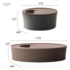 EKAR Vela Coffee Table | Top-Luxury Solid Wood with Storage & Fabric/Leather Base