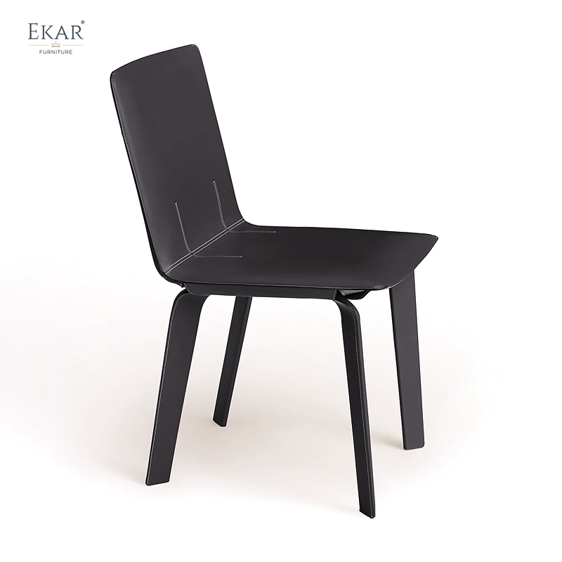 EKAR Obsidian Saddle Leather Dining Chair | Modern Solid Wood & Metal Reinforced Structure for Luxury Interiors