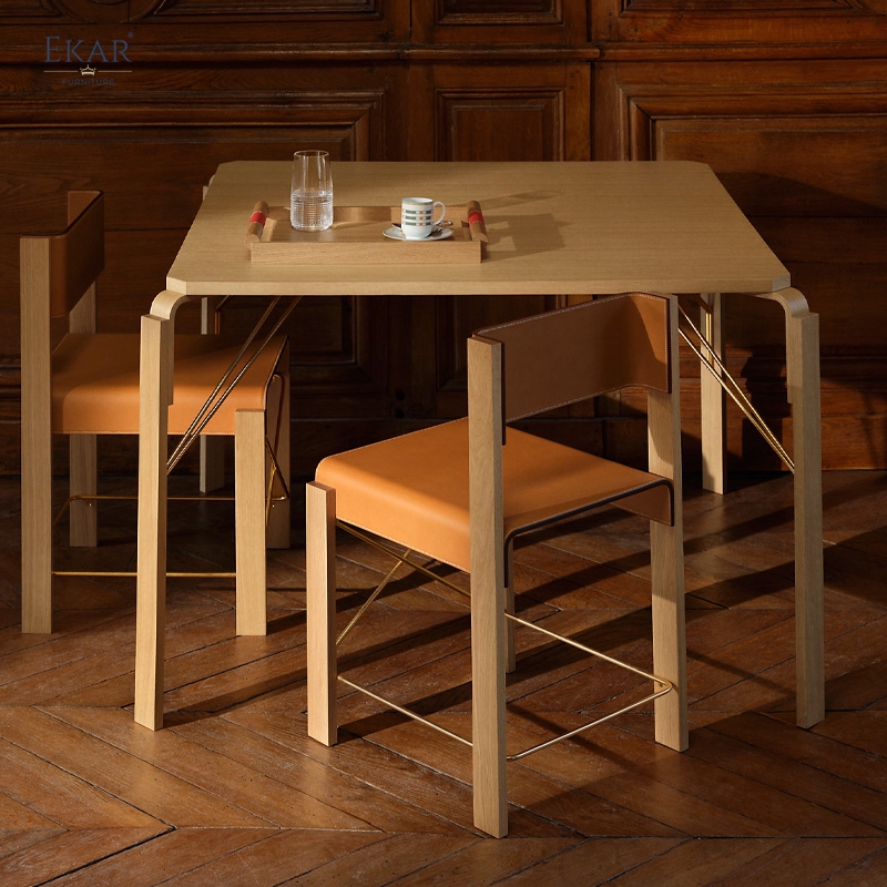 EKAR Kael Dining Chair | Top-Luxury Solid Wood, Leather & Metal Fusion