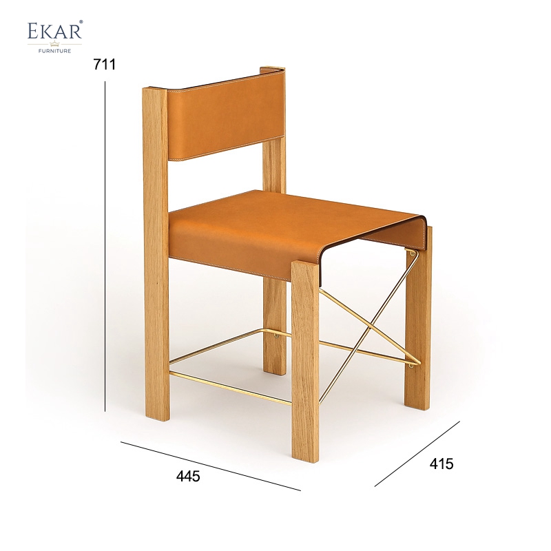 EKAR Kael Dining Chair | Top-Luxury Solid Wood, Leather & Metal Fusion