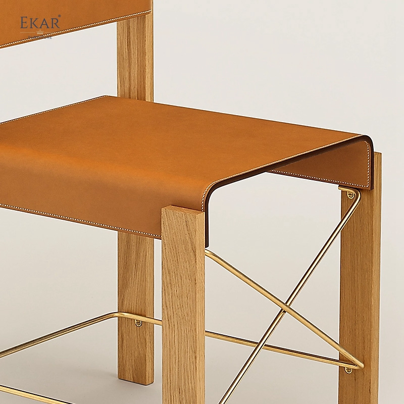 EKAR Kael Dining Chair | Top-Luxury Solid Wood, Leather & Metal Fusion