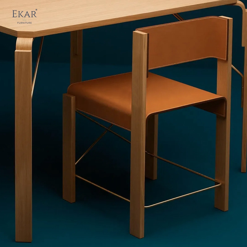 EKAR Kael Dining Chair | Top-Luxury Solid Wood, Leather & Metal Fusion
