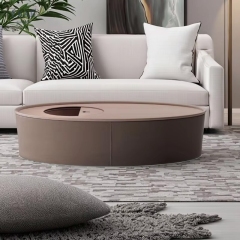 EKAR Vela Coffee Table | Top-Luxury Solid Wood with Storage & Fabric/Leather Base