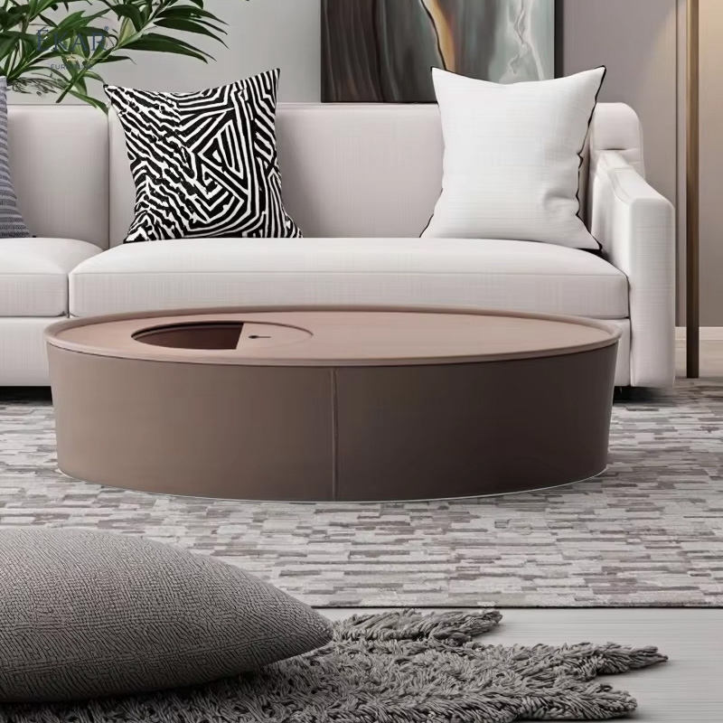 EKAR Vela Coffee Table | Top-Luxury Solid Wood with Storage & Fabric/Leather Base