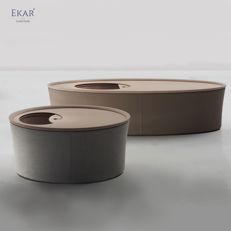EKAR Vela Coffee Table | Top-Luxury Solid Wood with Storage & Fabric/Leather Base