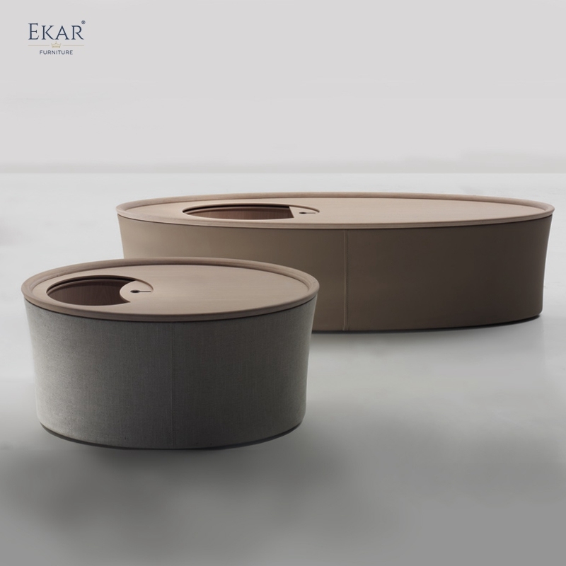 EKAR Vela Coffee Table | Top-Luxury Solid Wood with Storage & Fabric/Leather Base