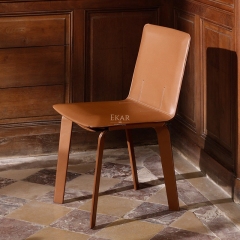 EKAR Obsidian Saddle Leather Dining Chair | Modern Solid Wood & Metal Reinforced Structure for Luxury Interiors