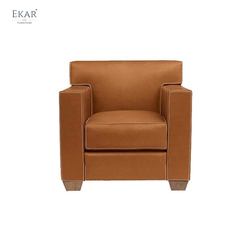 EKAR Canyon Square-Arm Leather Club Chair with Artisan Contrast Stitching