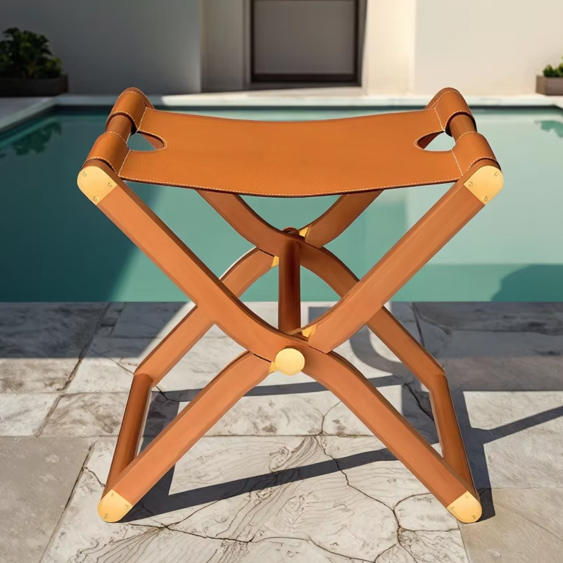 EKAR Calista Stool | Top-Luxury Solid Wood Frame & Genuine Leather Seat