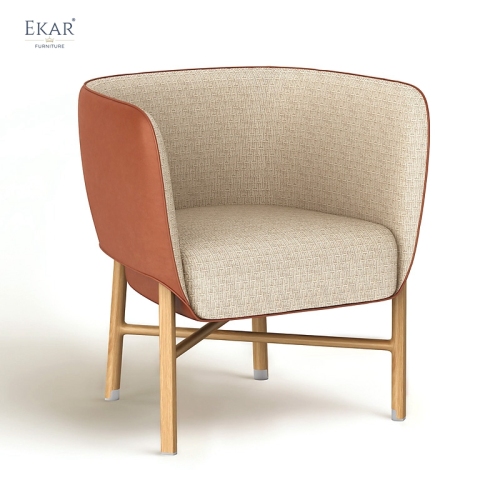 EKAR Zafira Lounge Chair | Top-Luxury Solid Wood with Leather &amp; Fabric Fusion