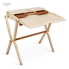 EKAR Seraphina Writing Desk | Top-Luxury Solid Wood with Leather & Metal Accents
