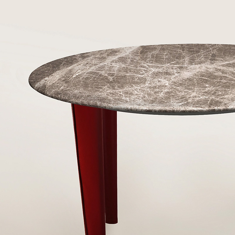 EKAR Lira Round Dining Table | Top-Luxury Natural Marble Top & Leather-Wrapped Legs