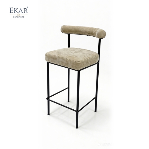 EKAR Sloane Minimalist Upholstered Bar Stool with Matte Black Architectural Frame
