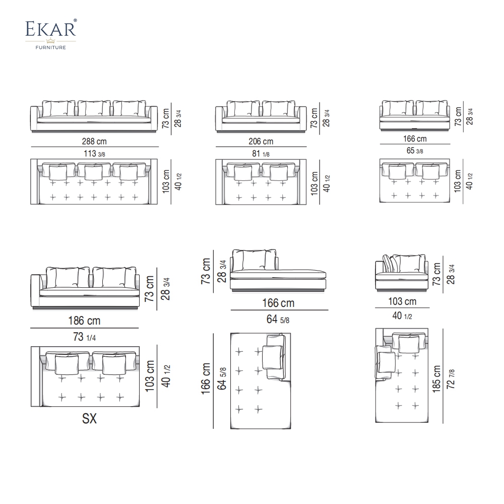EKAR "Vantage" Modern Minimalist Sofa - Luxury Quilted Living Room Furniture