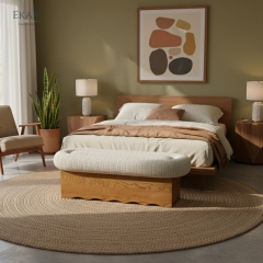 EKAR "Milo" Mid-Century Modern Upholstered Bench – Handcrafted Solid Wood Bedroom