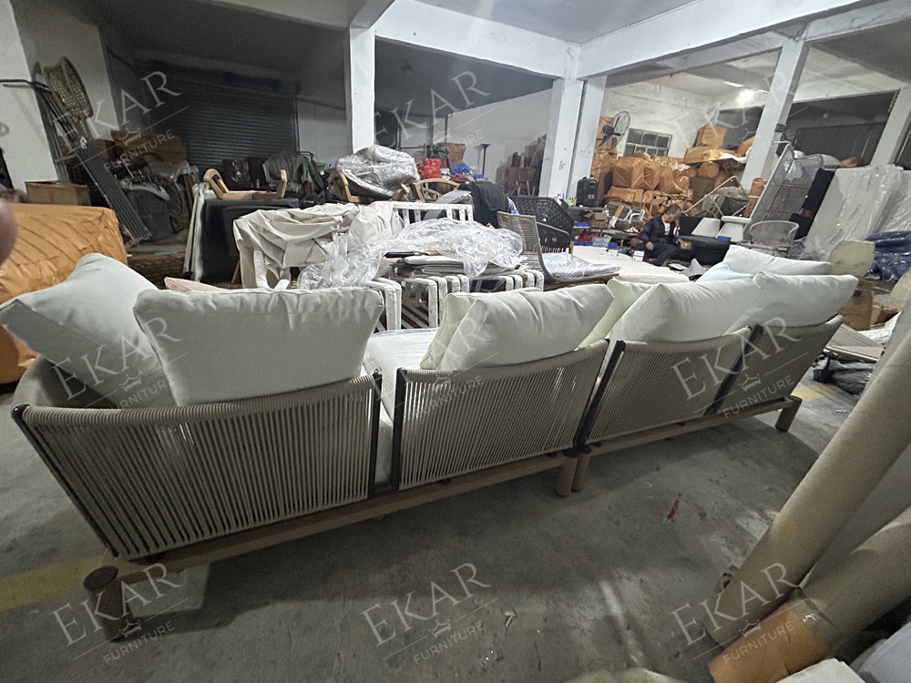 Waterproof Fabric Outdoor Sofa with Metal Legs and Wicker Design