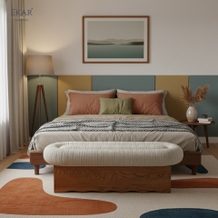 EKAR "Milo" Mid-Century Modern Upholstered Bench – Handcrafted Solid Wood Bedroom