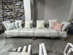 Waterproof Fabric Outdoor Sofa with Metal Legs and Wicker Design
