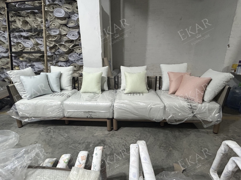 Waterproof Fabric Outdoor Sofa with Metal Legs and Wicker Design