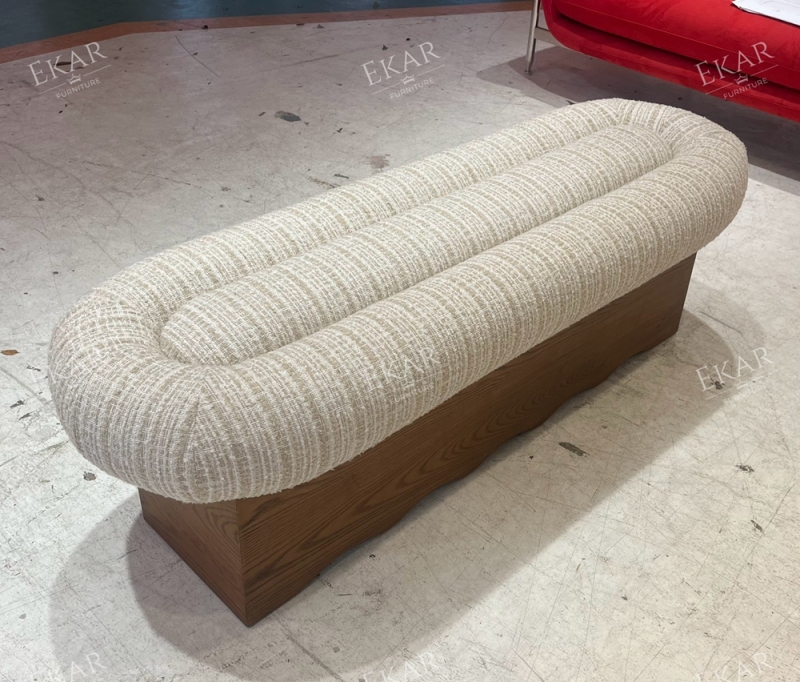 EKAR "Milo" Mid-Century Modern Upholstered Bench – Handcrafted Solid Wood Bedroom