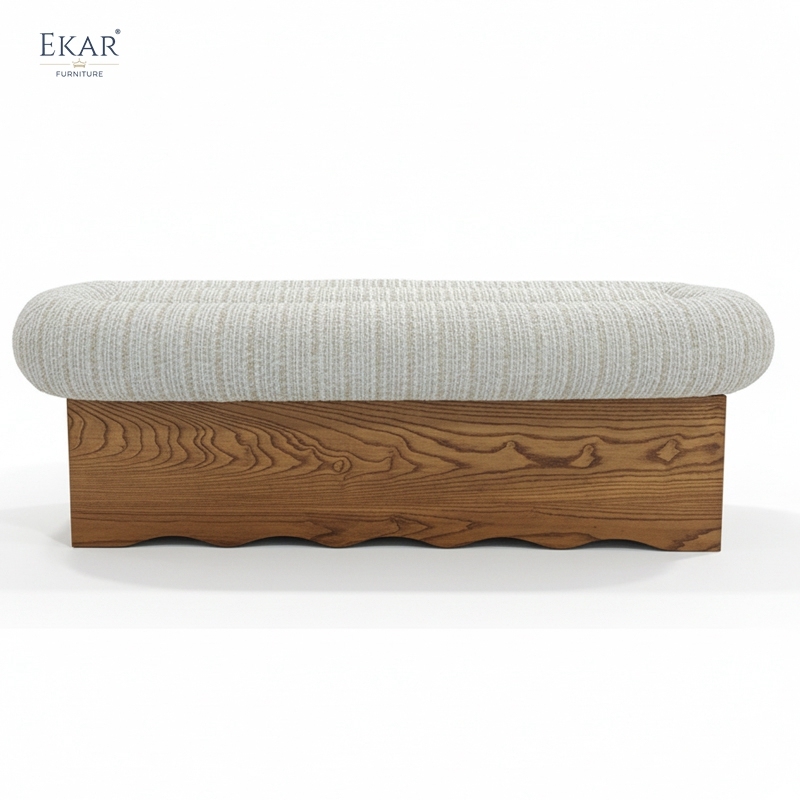 EKAR "Milo" Mid-Century Modern Upholstered Bench – Handcrafted Solid Wood Bedroom