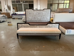 EKAR Astoria Art Deco Upholstered End of Bed Bench with Gold Accents