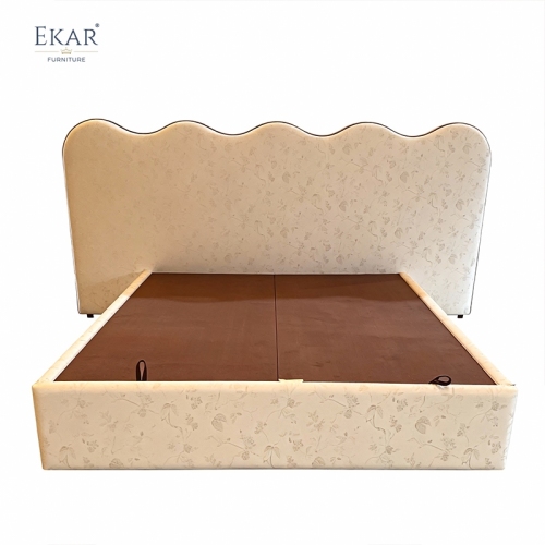 EKAR Serenity Scalloped Upholstered Storage Bed with Subtle Floral Jacquard