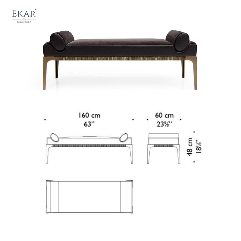 EKAR "Cosmo" Upholstered Bench - Contemporary Metal Base Bedroom Furniture