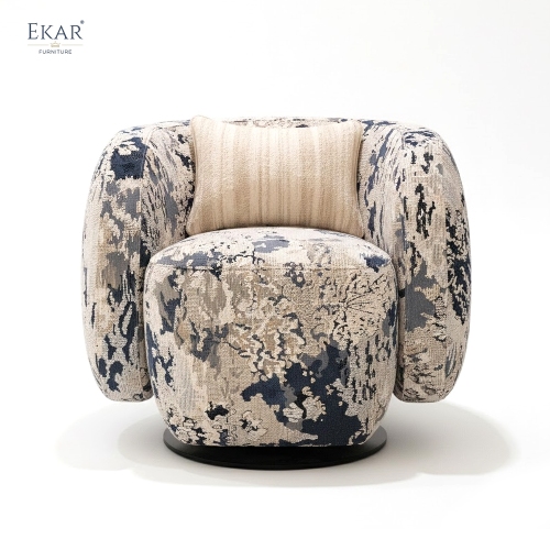EKAR FURNITURE Luxury Knit Pattern Cotton - Linen Swivel Lounge Chair for Ultimate Comfort